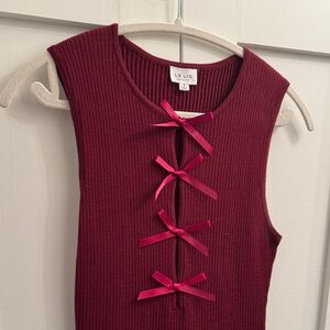 Le Lis Merlot Ribbed Dress with Ribbon Details